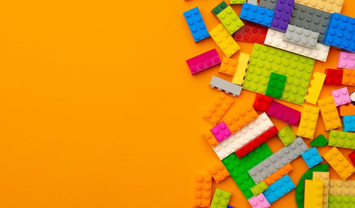 kids toy constructor details scattered on yellow b rtxqfq4